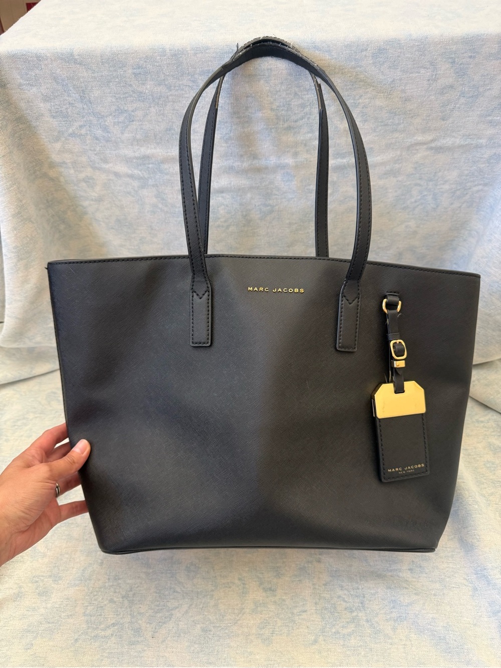 Marc Jacobs Black Leather Tote with Gold Tag